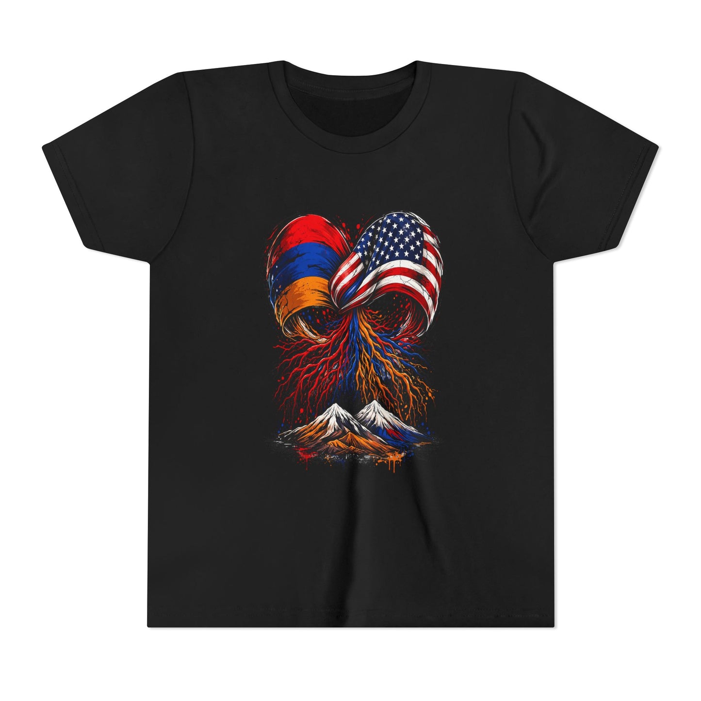 Youth Tee - Armenian & American Flag Heart Roots Design