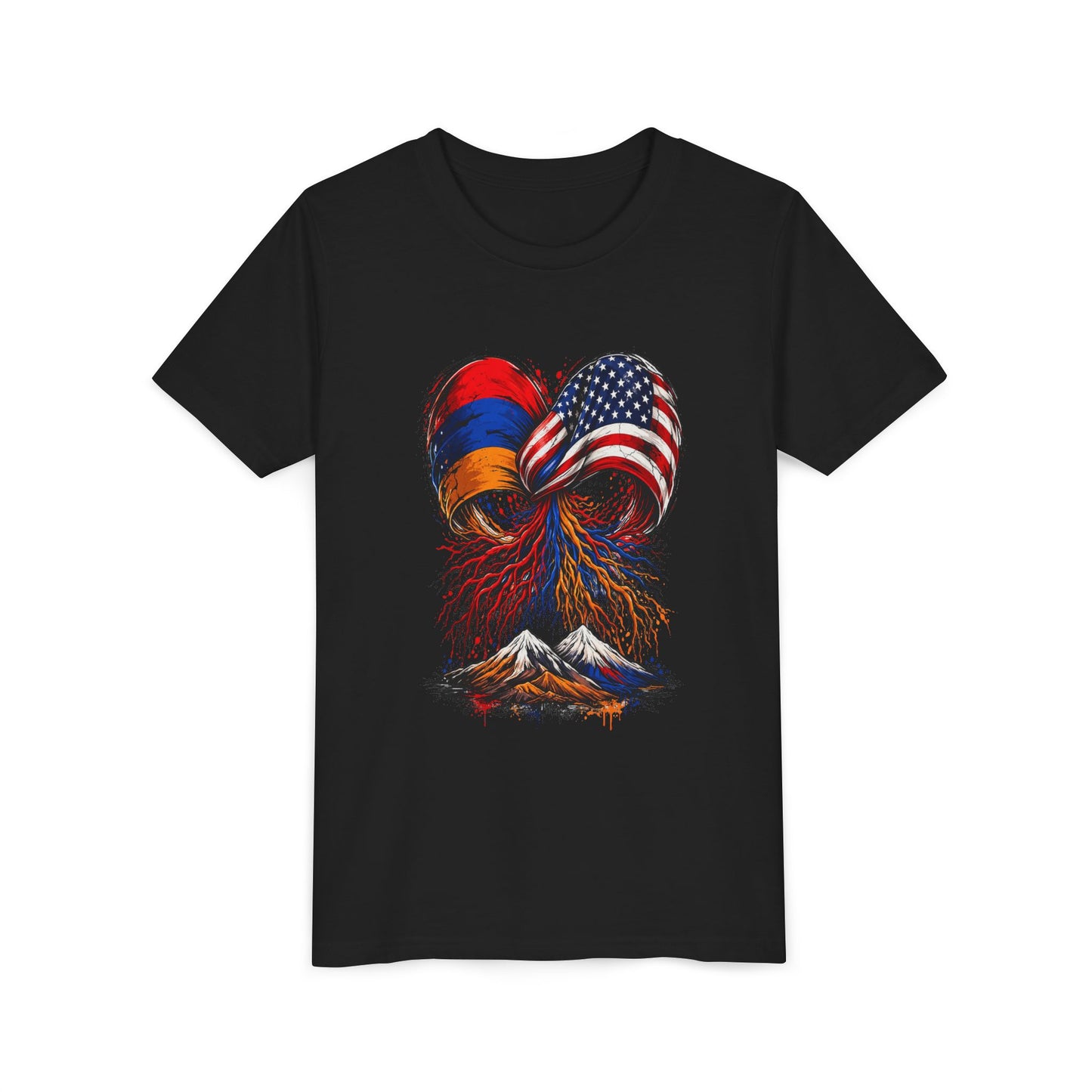 Youth Tee - Armenian & American Flag Heart Roots Design