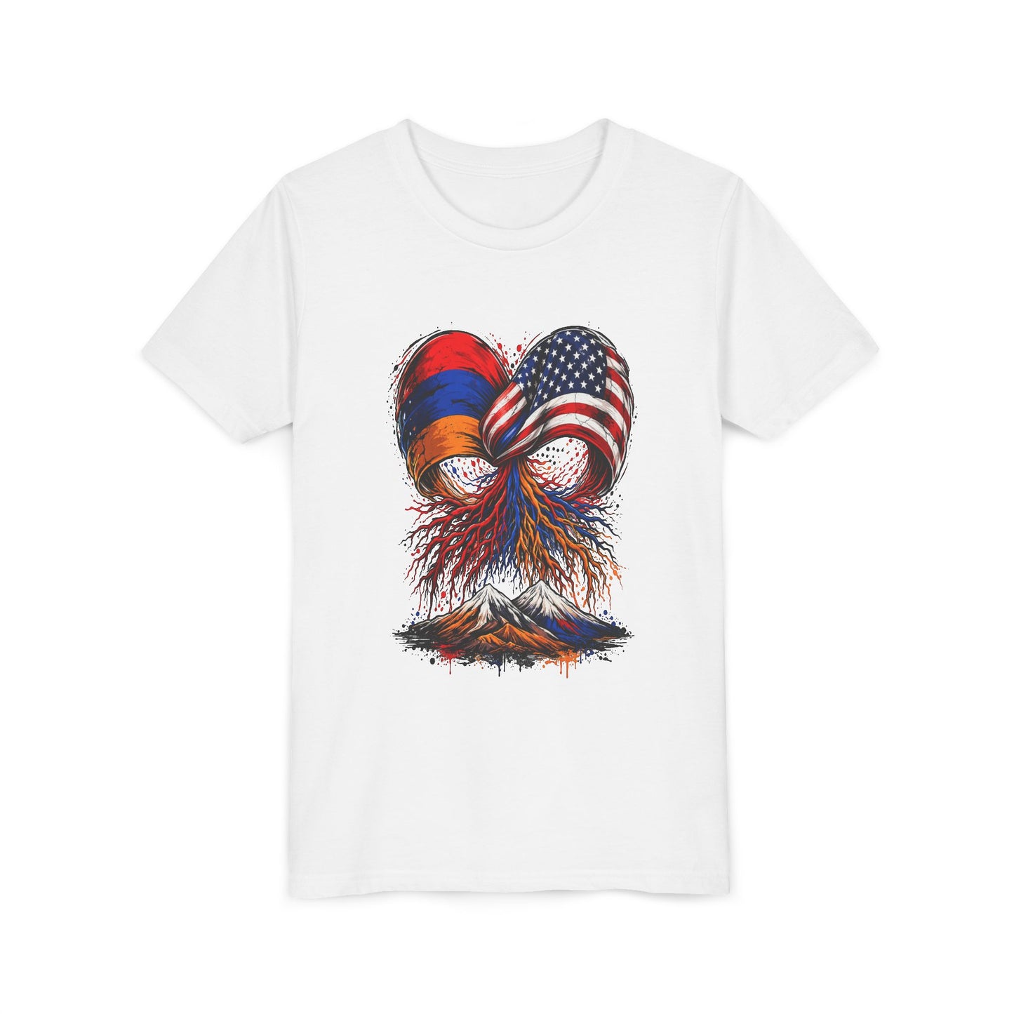 Youth Tee - Armenian & American Flag Heart Roots Design
